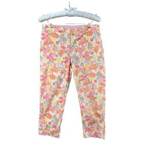 Talbots Perfect Crop Capri Pants Womens 8P Pink Tropical Floral Cotton Stretch